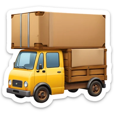 yellow truck with pallets with paper box sticker