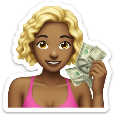21 year old girl with money in her hand in a swimming pool sticker