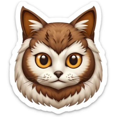 An cats head with a brown on top of the head of the cat the cats head infused with an white owls body with brown wings sticker