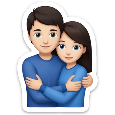  Chłopak z ciemnymi włosami z ciemnymi oczami przytulający się do brunetki z niebieskimi oczami sticker