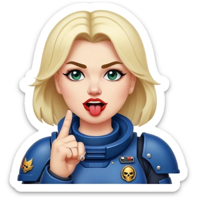 woman space marine crossed out middle finger and face with tongue out wink eye sticker
