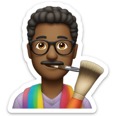 man glasses with rainbow clothes and flowers on face and paintbrush sticker