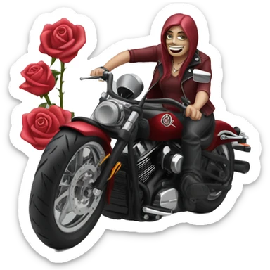 Rose rouge avec une harley davison sticker