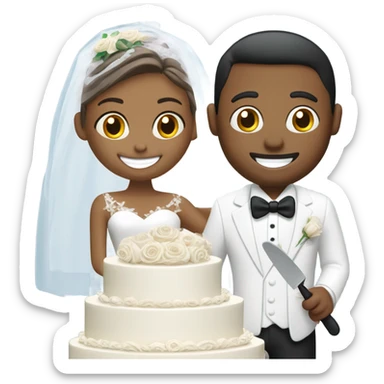 Bride and groom cutting cake sticker