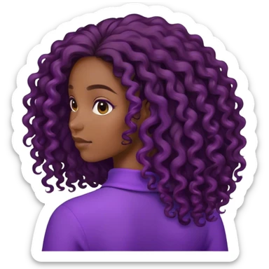 Black curly long hair lady with purple clothes from the back sticker