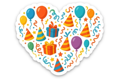 heart with a birthday party theme sticker