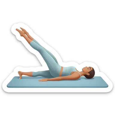 A person performing a Pilates exercise on a mat in a clean, modern studio. The focus is on core strength and flexibility, with a neutral, calming color palette. Simple equipment like a reformer machine and a soft, tranquil background enhance the feeling of controlled movement and focus. sticker