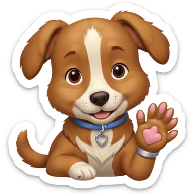 A dog patient with one paw in a cast, smiling bravely despite discomfort.
 sticker