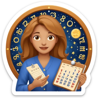 A  happy woman looking at their astrological calendar sticker