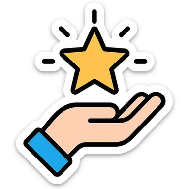 hand holding a shining star, symbolizing manifesting dreams into reality, bold optimistic style sticker