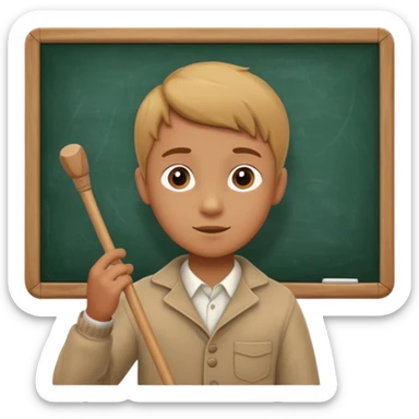 boy teaching with stick near board sticker