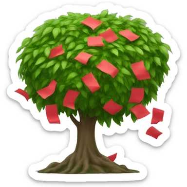 A big leafy bush with scattered red papers growing on it.  sticker