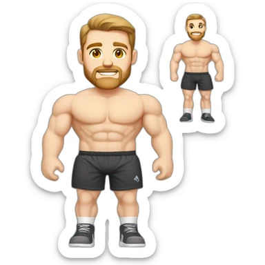Full height Pale skinned fit man With biceps, Realistic eyes and mouth, light brown hair and stubble In dark gray sleeveless mike, black oversize sports shorts, watch and white sneakers. sticker