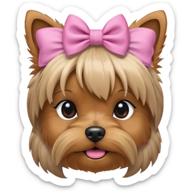a Yorkshire Terrier face with a ponytail on head tied with a bow. sticker
