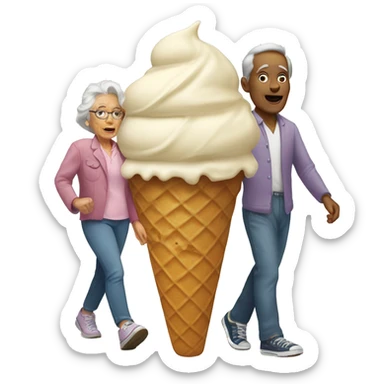 Ice cream cone with old ma walking on top sticker