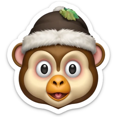 Make a monkey head wear a penguin hat sticker