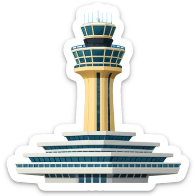 Schiphol Airport control tower, iconic modern architecture, clear details, emoji style, no text sticker