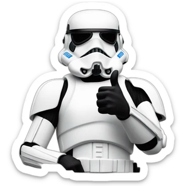 storm trooper in sunglasses giving a thumbs-up, with a relaxed pose and a simple background. sticker