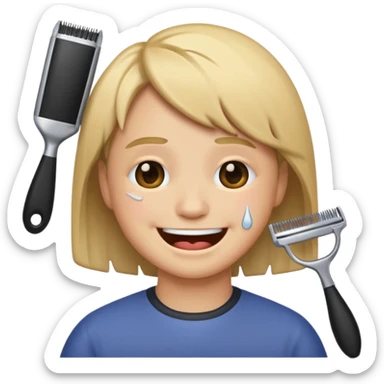 Facebook style laughing emoji getting a haircut sticker