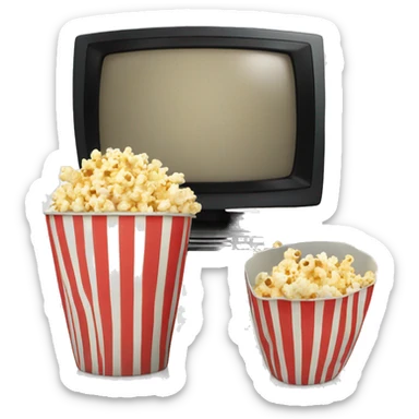 Popcorn in a striped cup with a TV sticker