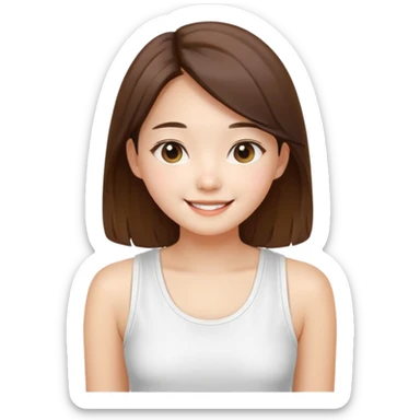 Cute preppy , straight hair,a basic white tank top,korean sticker
