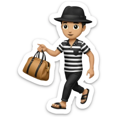Make a man wear a black pant and he shirt is balck line and white line and wear a black hat and he holding a money bag and he running he wear a black eye thing no money in the Left hand and he yellow and the money bag in the right he wear a flip flop like this is Money bag 💰 NO MONEY sticker