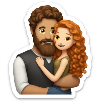 Man with dark hair and beard hugging a girl with long ginger wavy hair sticker