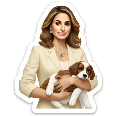 Queen rania holding a baby girl and a cockapoo  sticker