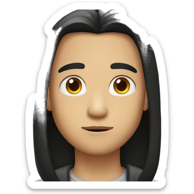 boy with long black straight hair serious face sticker