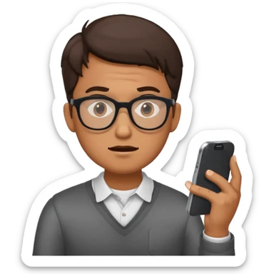 confused guy with phone in hand turned to left qualterly sticker