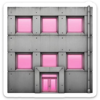 Russian panel building with bare concrete exterior, one pink glowing window, simple block shape with utilitarian design and slight ghetto feel sticker