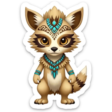 a colorful edgy cute vernid-fionbri-creature with tribal markings full body sticker