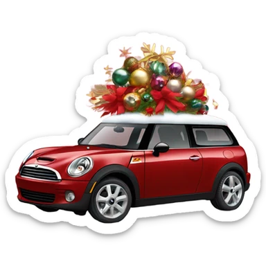 Red Mini Cooper Clubman with lots of Christmas decorations sticker