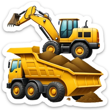 Excavator putting dirt in dump truck sticker