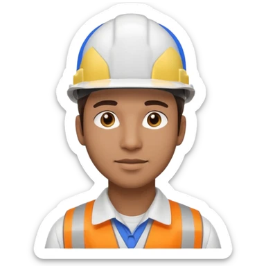 25-year-old man, engineering graduate, dark brown eyes, white hard hat, and light brown skin tone sticker