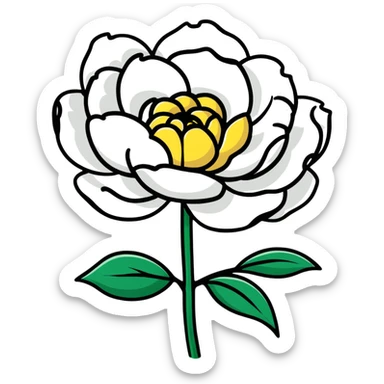 A white peony flower with golden center sticker