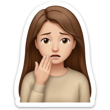 Woman with long brown hair crying, light beige sweater sticker