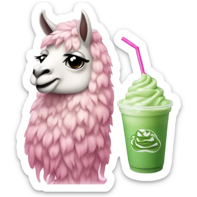 cute llama holding a matcha frappe while it has baddie pink nails aesthetic  sticker