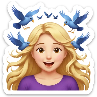 Cinematic Adorable Aurora Portrait Emoji, Giggling in surprise as birds land on her shoulders, cheeks flushed, golden locks bouncing, an irresistible mix of playfulness and beauty! sticker