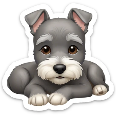 Meme-Worthy Cute Sleeping Miniature Schnauzer Portrait Emoji, Head gently tilted in a relaxed, blissful slumber with a soft, contented smile and eyes tenderly closed, featuring a neat salt-and-pepper fur with charming, relaxed features, simplified yet irresistibly endearing, highly detailed, glowing with a soft, cozy radiance, high shine, exuding gentle, heartwarming charm, styled with a soft glowing outline, capturing the essence of a sleeping Miniature Schnauzer that looks perfectly poised to become a viral icon of adorable rest! sticker
