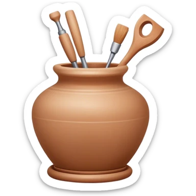 Ceramics making icon, pottery wheel, clay being shaped, ceramic vase or bowl, sculpting tools, minimalistic style, clean lines, transparent background. sticker