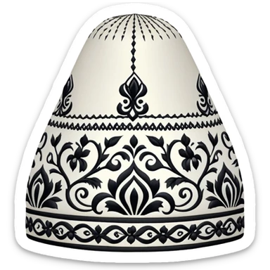Uzbek traditional doppa hat with ornate black and white embroidery pattern sticker