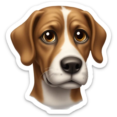 Dog both floppy ears and sides of face place white down center small black spots brown eyes sticker