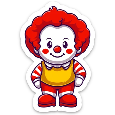 McDonald's clown with bright red curly hair and yellow T-shirt with red and white striped sleeves sticker