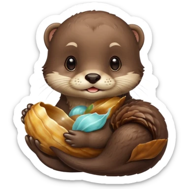 baby otter hold a shell sticker