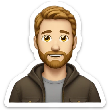 white man with short brown hair and beard beard pointing sticker