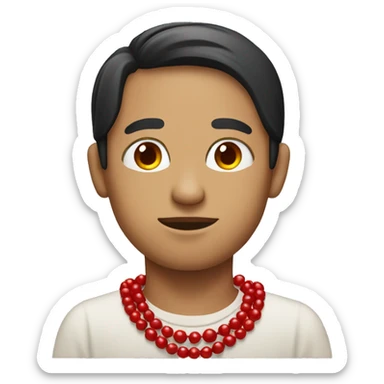 blind man with black hair praying hands red beads sticker