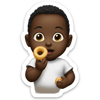 Black baby eating a onion ring sticker