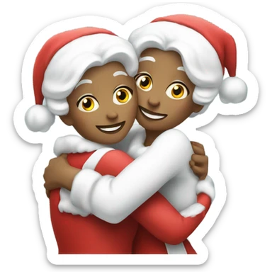 two white mrs claus hugging sticker