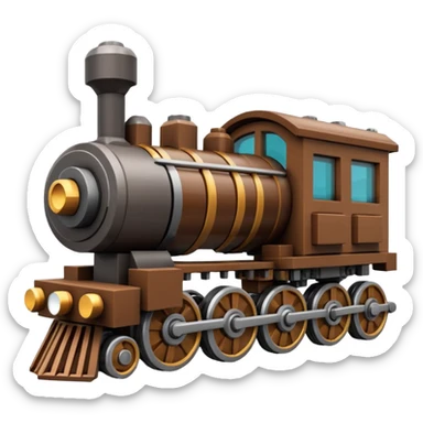 train from the Minecraft Create mod, blocky and mechanical, with visible gears sticker